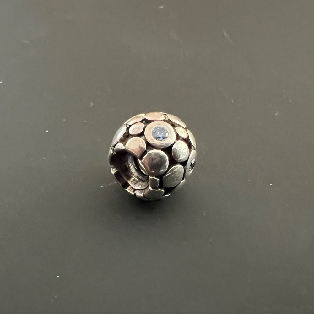 Pandora Retired Silver Encore Charm with Blue Gems